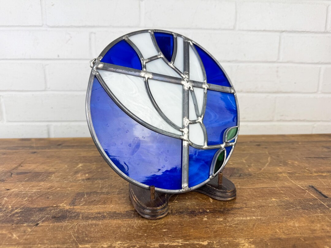 Vintage Stained Glass Dove Suncatcher – Blue & White Peace Symbol - Etsy