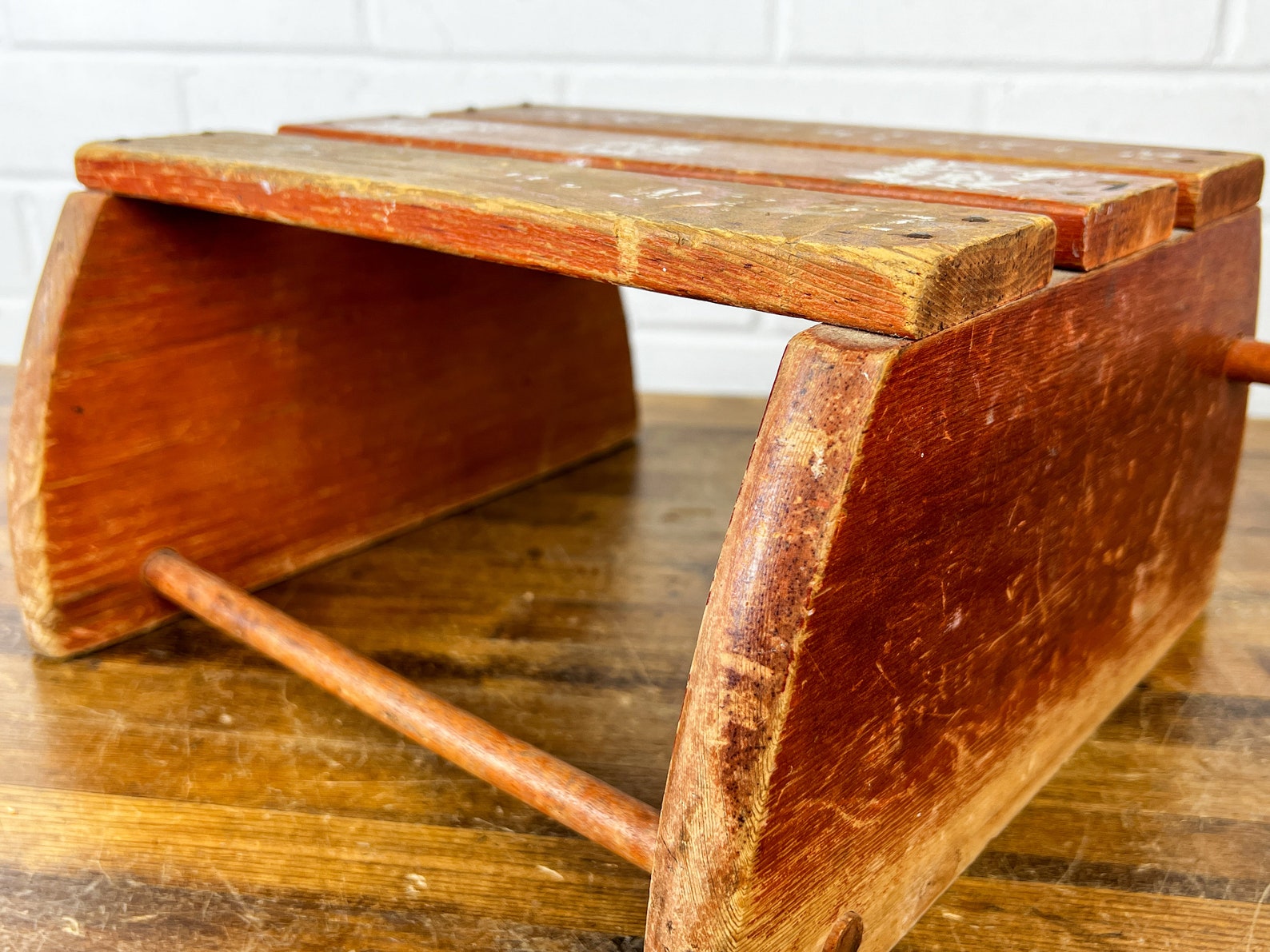 Vintage Old Red Wood Stool With Abcs and Animals Distressed Etsy