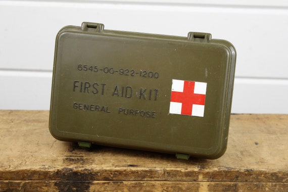 Vintage Army Green First Aid Kit With Contents General Purpose Red
