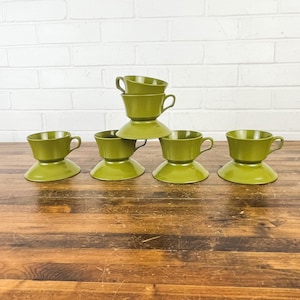 Set of 6 Allied Chemical Vintage Green Coffee Cups and 5 Saucers Melamine Tea Cups Coffee Mugs Restaurantware Coffee Cup Set Green Mugs