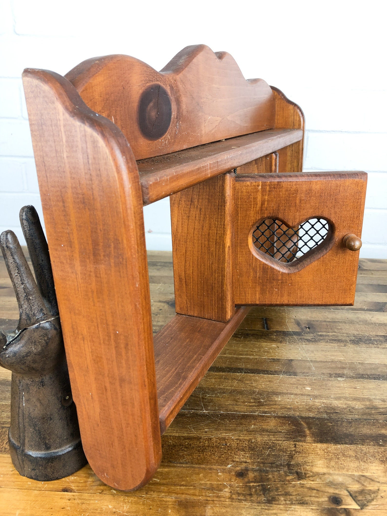 20 x 12 Vintage Wooden Wall Shelf with Dowel Rod and Heart Etsy