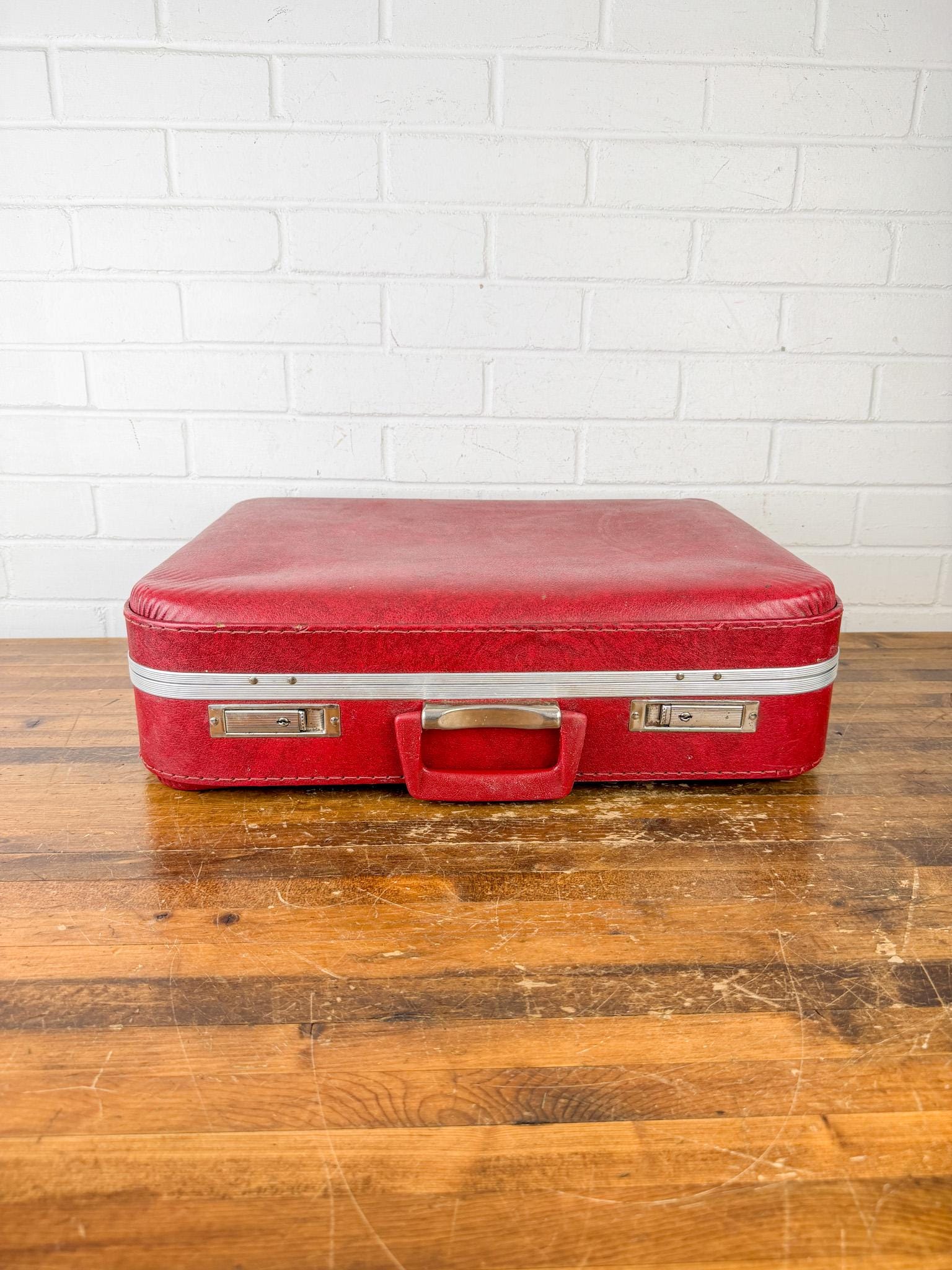 Vintage Red Suitcase | Retro Hard Shell Luggage | Mid Century