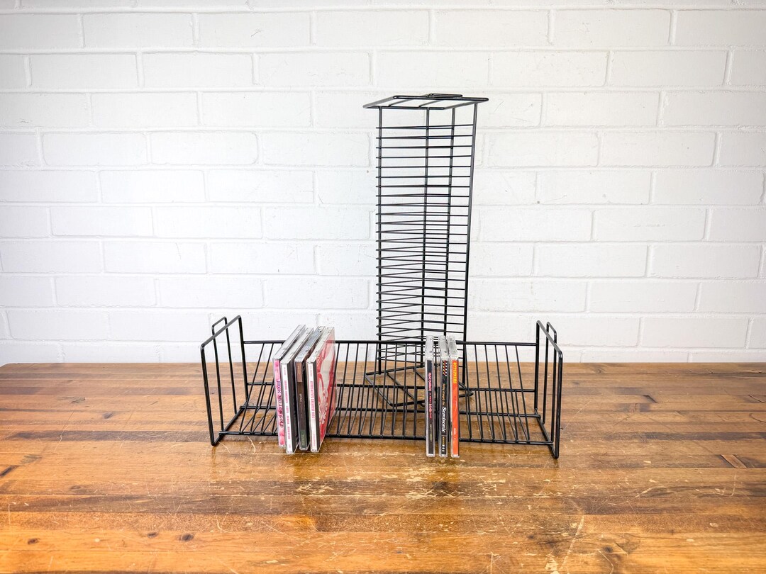 Vintage Black Metal CD Rack | Compact Disc Storage Holder | Retro 1980s ...