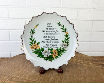 Vintage Small House Display Wall Plate with Quote My House Is Small There Is Room For Friends Unique Friendship Gift Plate Wall Decor