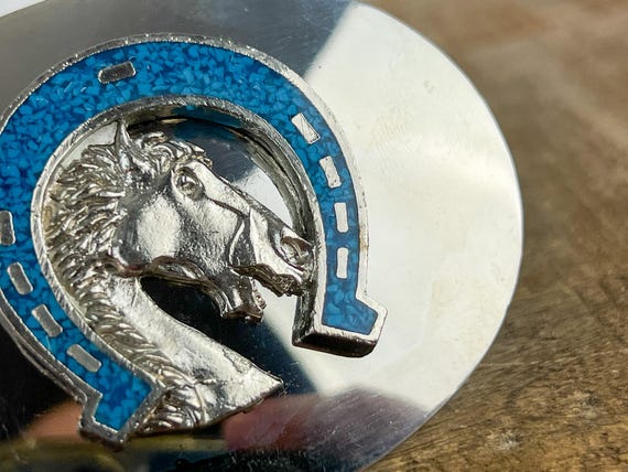 Vintage Western Silver Belt Buckle With Horse Head  display picture 2