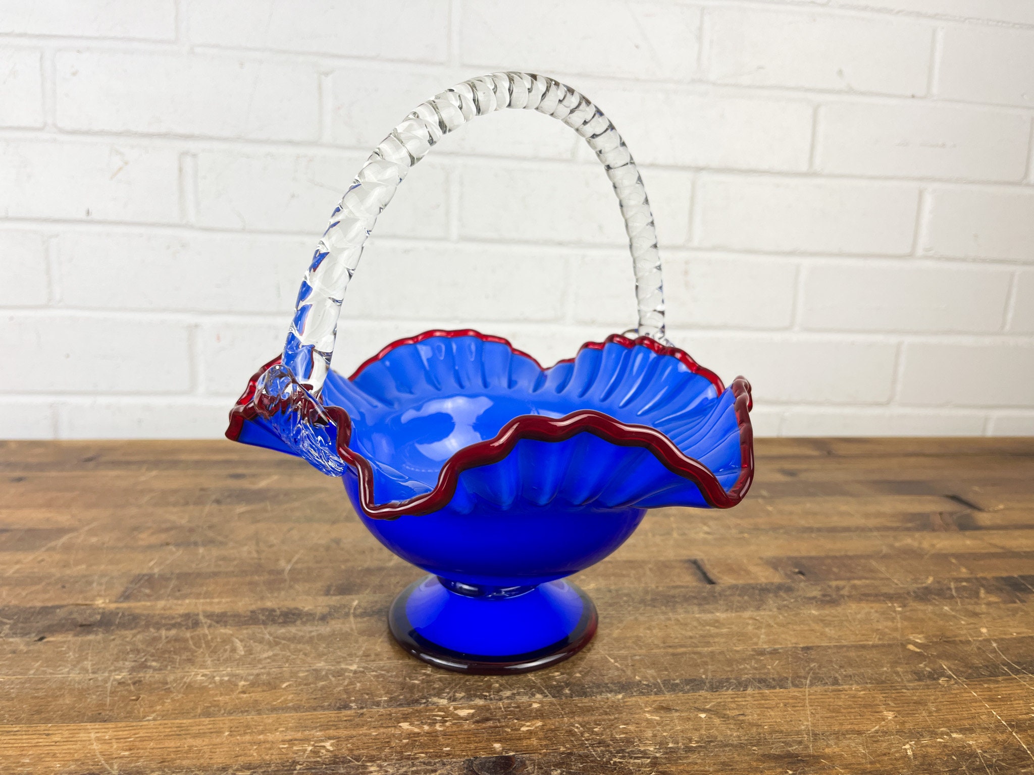 Fenton Cobalt Blue Basket - Etsy