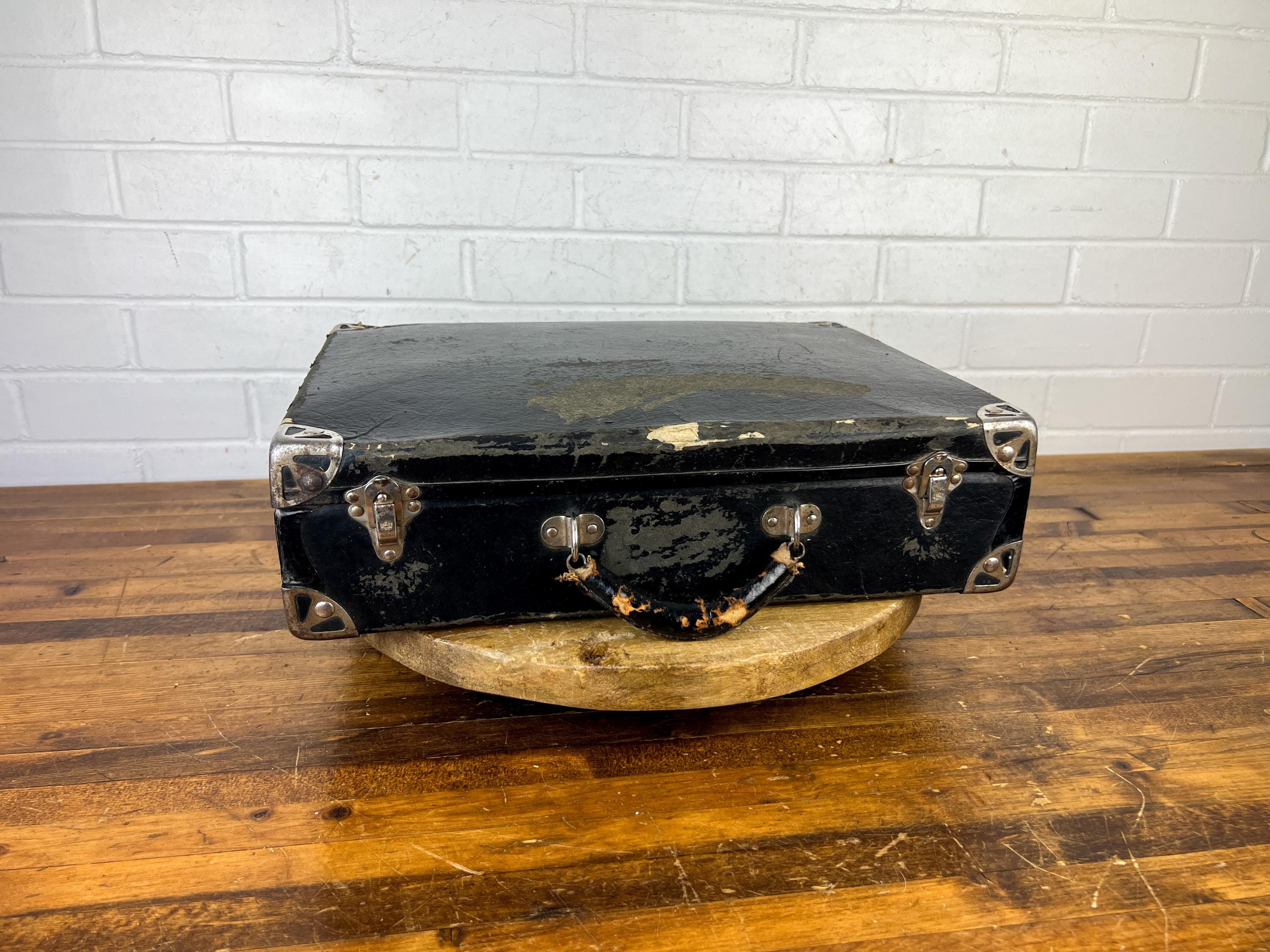 Vintage Zanol Products Company Salesman's Sase Traveling Salesman Suitcase Black Case with Silvert Accents Industrial Storage Decor
