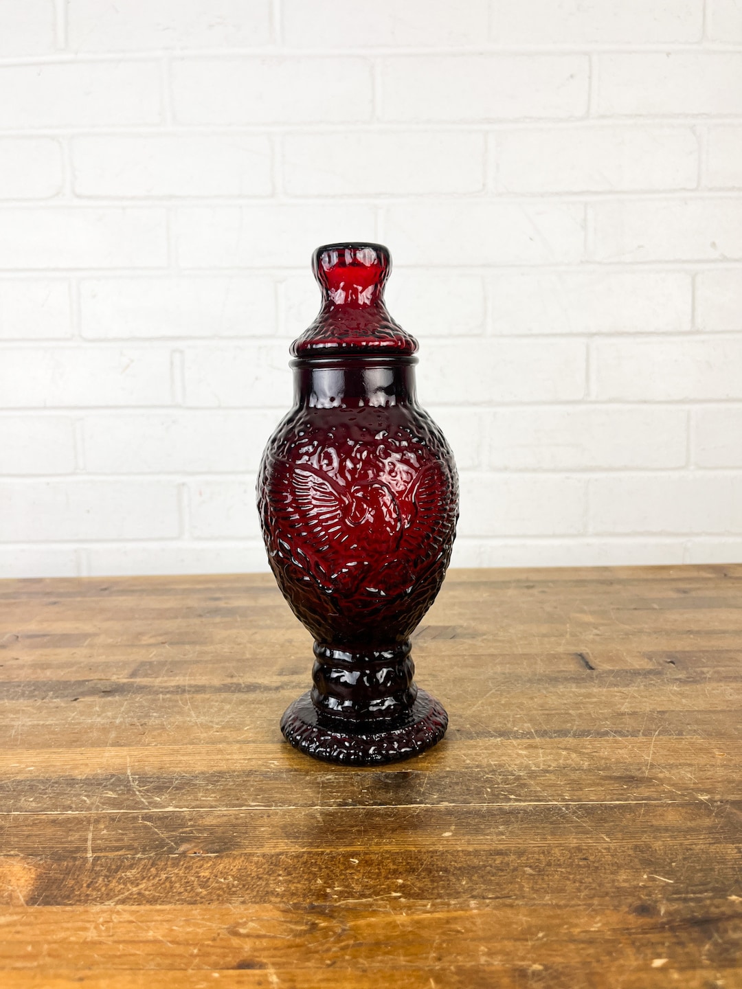 10 Vintage Red Glass Jar With Lid Wheaton Glass Bottle Etsy