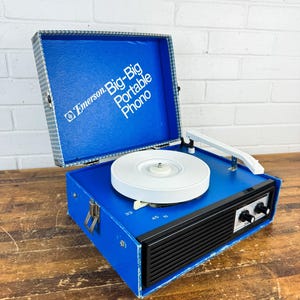 Vintage Emerson Big Big Portable Record Player | 1970s Suitcase Turntable Blue | Retro Kids Phonograph | Display or Repair image 11