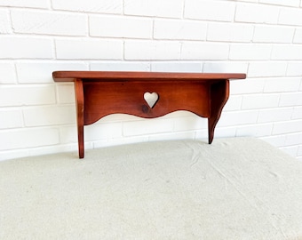 Vintage Dark Wood Wall Shelf with Heart Cutout | 24" Display Shelf | Rustic Country Decor | Collectibles Shelf