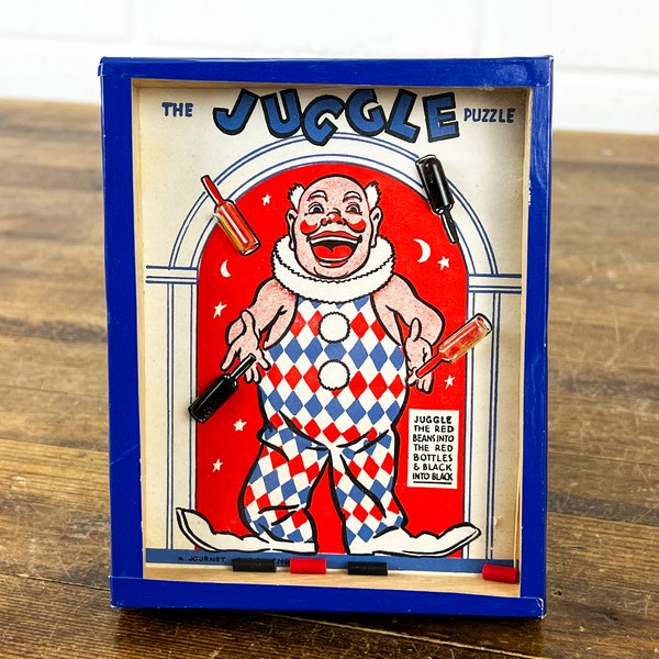 Vintage Glass and Wood Dexterity Puzzle Game Titled The Juggle Puzzle By R Journet & Co Rare Handheld Game From London England