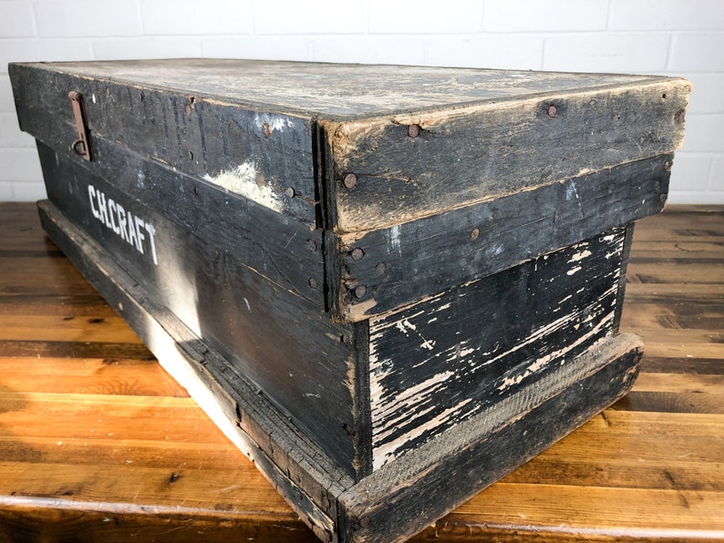 3 Feet Wide Large Black Wood Box With Hinged Lid Authentic Etsy