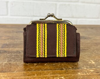 Vintage Ralfeaux Brown Striped Cloth Wallet with Change Purse Coin Pouch Wallet Trifold Womens Wallet