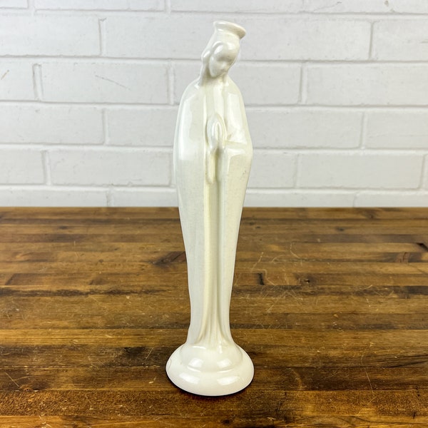 11" Authentic Vintage White Praying Madonna Statue Figurine All White Ceramic with Crazing Virgin Mary Small Religious Statuary