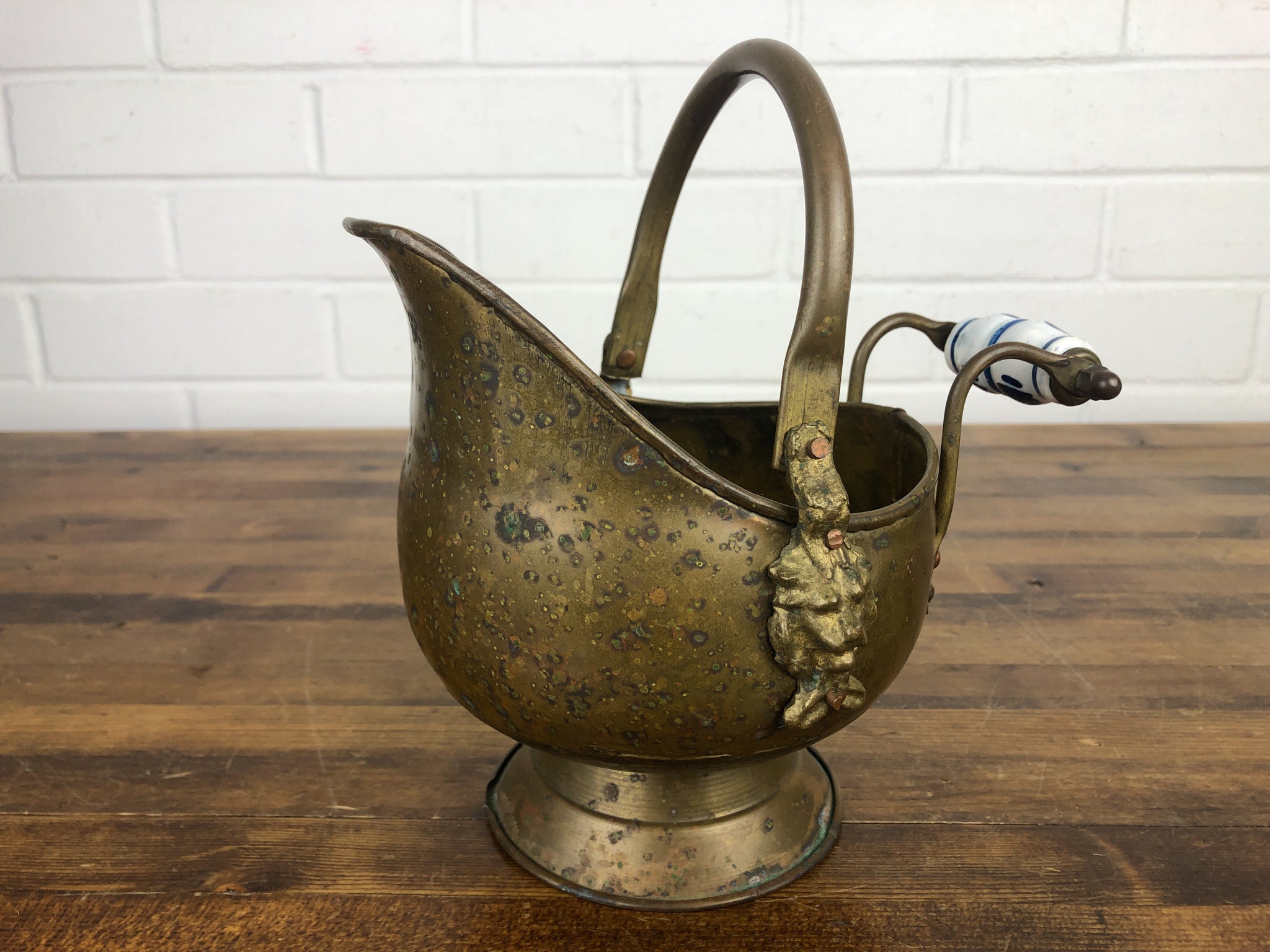 Aged Small Vintage Brass Bucket with Porcelain Handle Coal Etsy