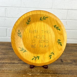 Vintage Bless This Home Wooden Plate Decorative Bless This House O Lord We Pray Decorative Plate to Display Wood Religious Wall Hanging