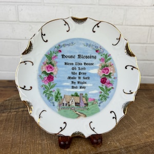 Vintage Bless This House Wall Plate Simple Round House Blessing Wall Decor Bless This House Oh Lord We Pray Made It Safe By Night and Day