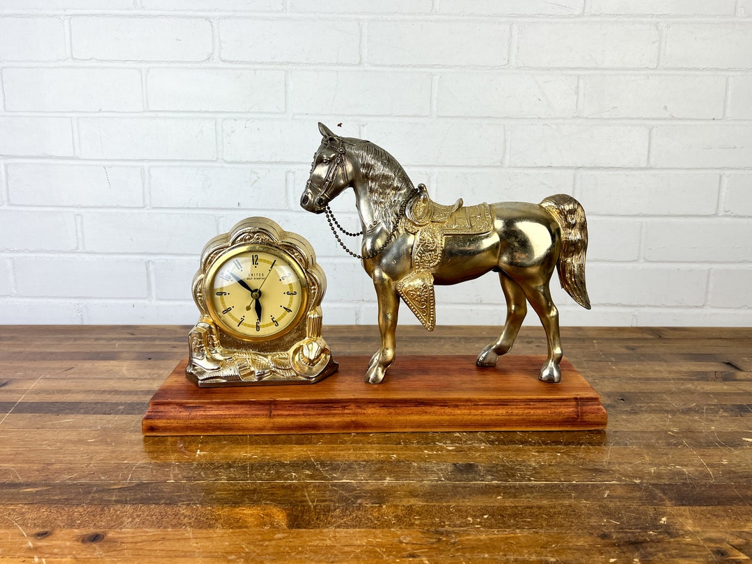 Decorative Vintage Horse Mantle Clock by United Clock Corp Nonworking