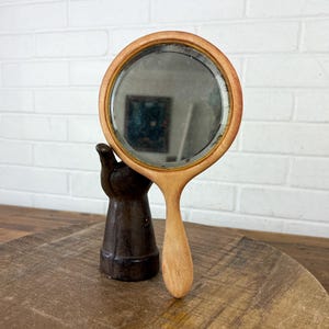 Antique Brown Wood Handheld Mirror with Aging Mirror Tarnish Mirror Degradation