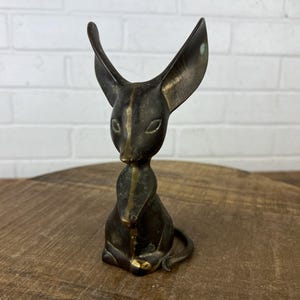7&quot; Vintage Brass Mouse Figurine with Big Ears and Long Tail Small Metal Mouse Figure Mouse Lover