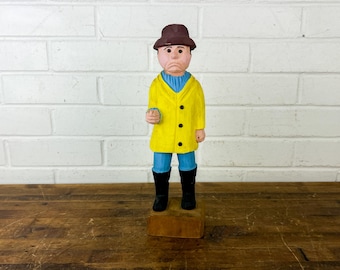 Vintage 1977 Carved Wooden Fisherman Sailor Figurine – Sad Face Nautical Decor Aldon Accessories