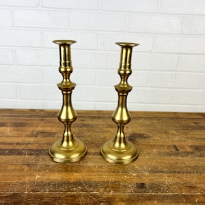 11&quot; Pair Vintage Brass Candlestick Holders Set of 2 Gold Metal Candle Holder For Tabletop Holds Tall Candles Gold Shelf Decor