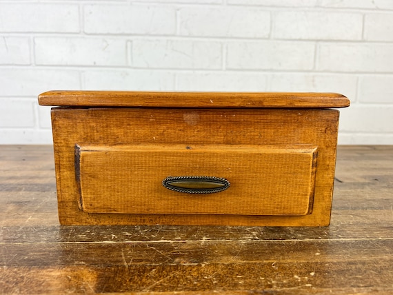 Vintage Wooden Jewelry Box with Lid Drawer and Wo… - image 7