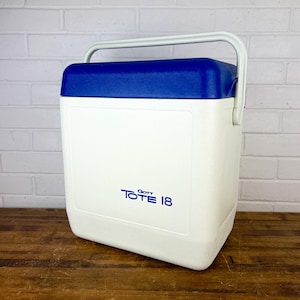 Vintage Gott Tote 18 Ice Chest | White & Blue Hard-Sided Cooler