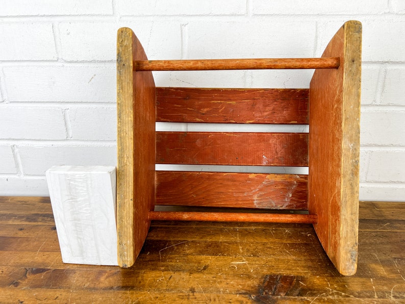 Vintage Old Red Wood Stool With Abcs and Animals Distressed Etsy