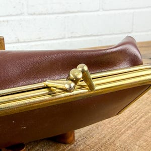 Vintage 1960s Sewing & Manicure Kit | Kiss Clasp Travel Clutch | Brown Vinyl Case Mirror | Retro Repair and Grooming Set | Mid Century image 13