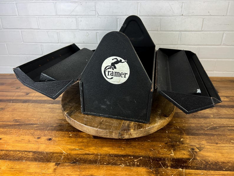 Cramer Box Vintage Distressed Large Black Metal Box With Fold Out Lids Cramer ...