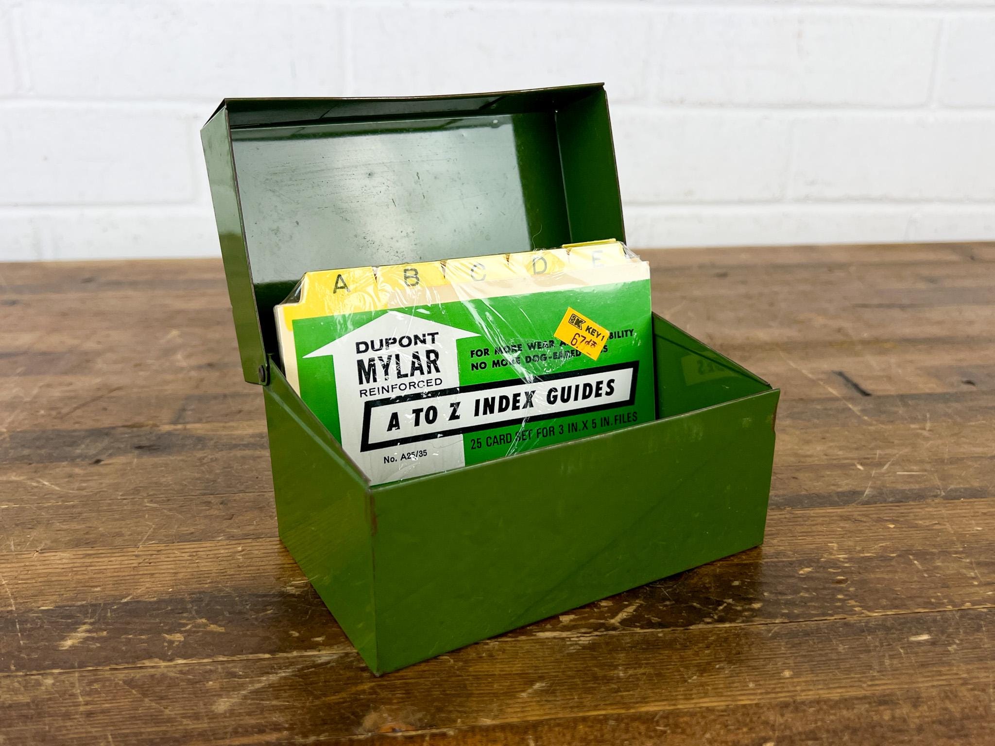 Vintage Green Metal Recipe Box – 3x5 Index Card Holder W/ Unused