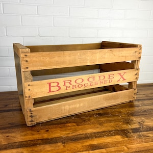 25x13&quot; Large Vintage Brogdex Processed Wood Crate Old Wooden Fruit Crate Vegetable Crate from California Rectangle Wood Box Rustic Crate