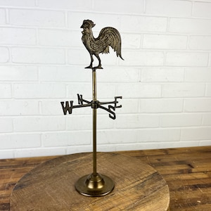 16&quot; Vintage Brass Tabletop Weathervane with Rooster Chicken Vertical Shelf Decor Country Farmhouse Style