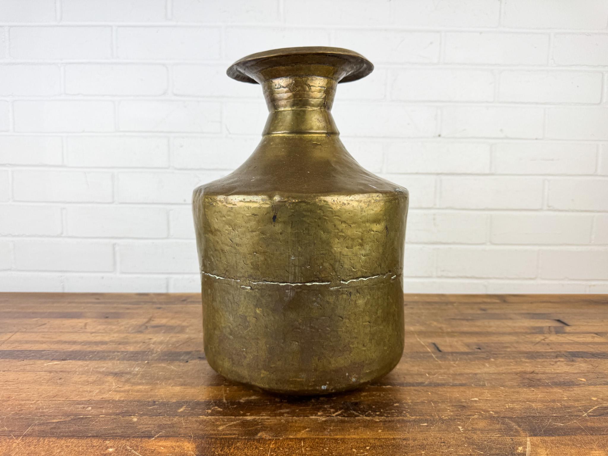 Large Vintage Hammered Brass Vessel – Decorative Brass Pot With Rolled ...
