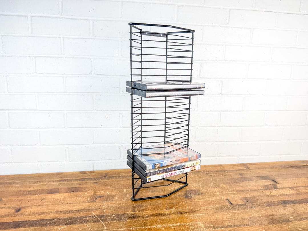 Retro Dvd Rack Vintage Black Steel DVD Storage Rack | Wall Mount or Freestanding Media ...