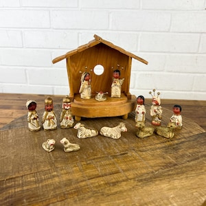 16 Piece Vintage Clay Pottery Nativity Set Mexican Folk Art Creche Holy Family Christmas Decorations Unique Nativity Scene