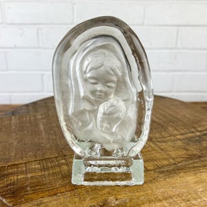 Vintage Madonna and Child Glass Candle Holder Statue Figurine Mother and Child Gift Virgin Mary Baby Jesus