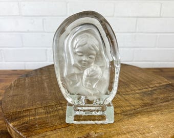 Vintage Madonna and Child Glass Candle Holder