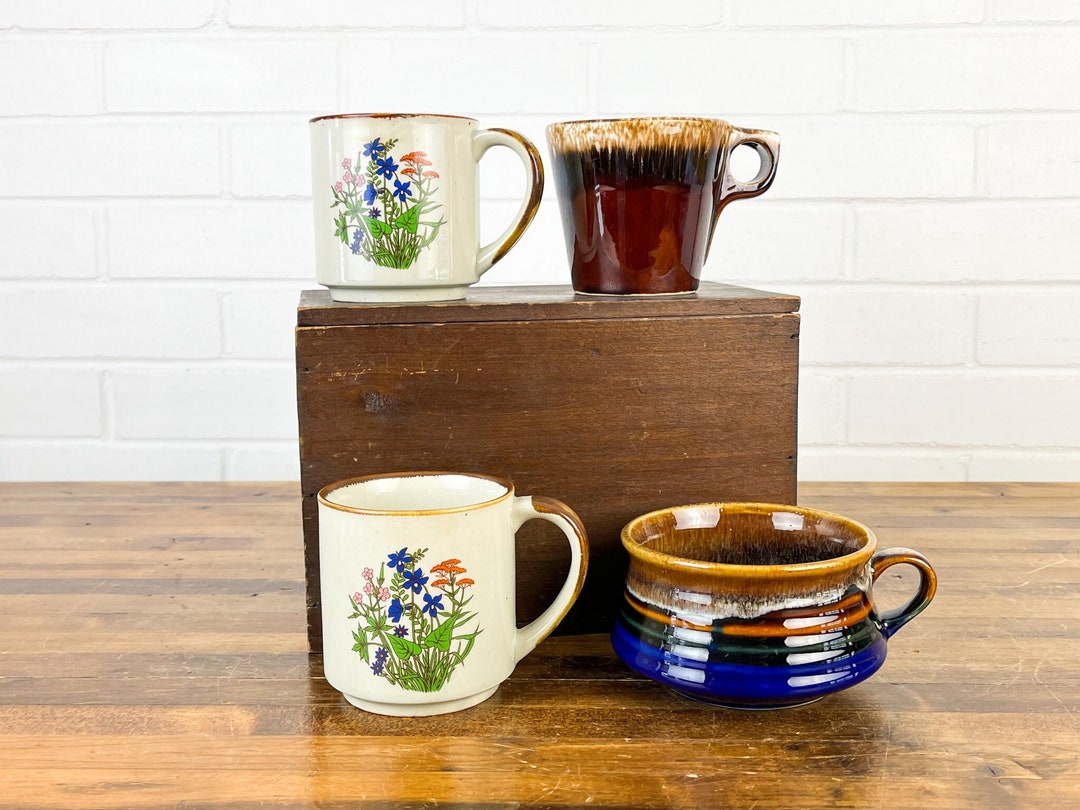 Set of 4 Vintage Coffee Mugs Coffee Shop Mugs Restaurantware Mugs Blue