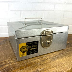 Vintage Square Silver Metal File Box Storage Container Portable with Handle Metal Check File Box Industrial Storage Silver Decor