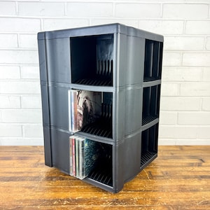 Vintage Alpha Spinning CD Rack – 144 Slot Black Plastic Disc Storage, Made in USA
