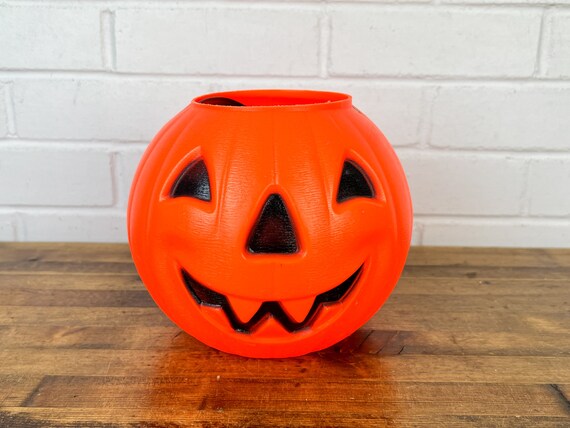 1980s Jack O Lantern Blow Mold Authentic Vintage Carolina Enterprises Inc  1980 Orange Plastic Pumpkin Bucket Halloween Decor Kids Display 