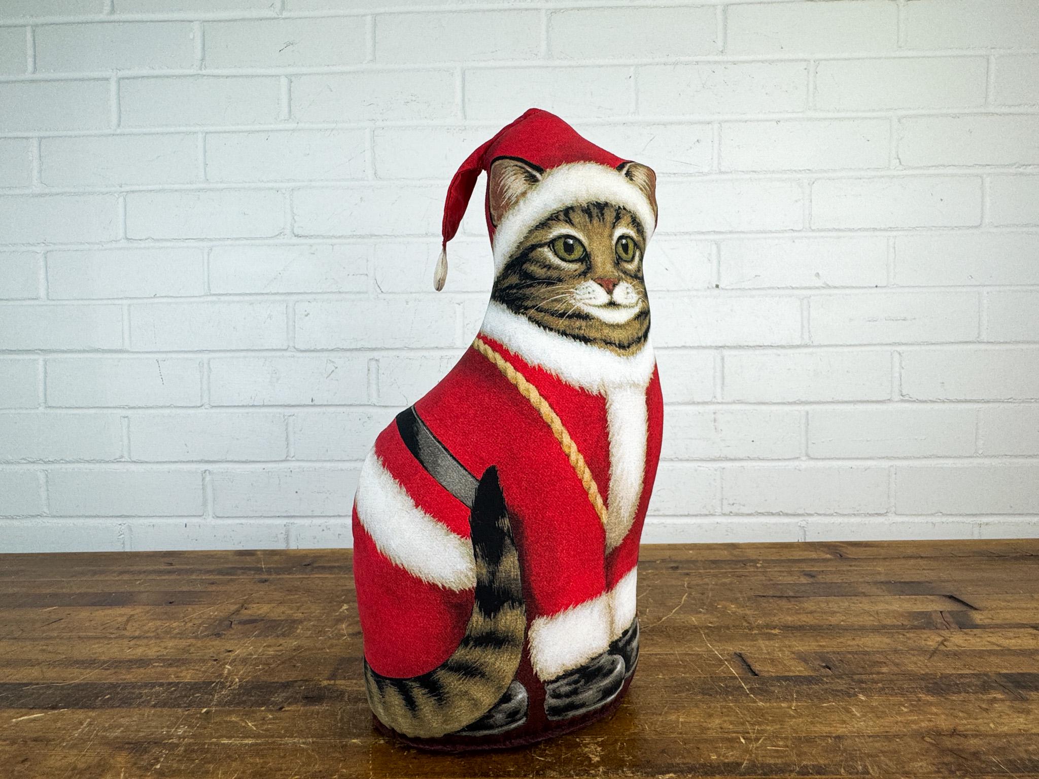 Vintage Adeline Halvorson Christmas Cat Doorstop – Weighted Fabric