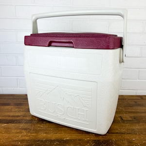 Vintage Coleman Busch Beer Cooler – 1980s Hard Shell Portable Ice Chest – Retro Beer Promo Tailgate Cooler