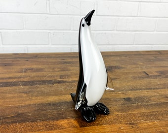 9" Vintage Glass Penguin Statue Figurine Vintage Penguin Gift Shelf Decor Black and White Decor High End Glass Decor