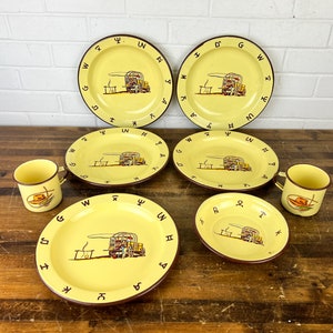 Vintage Monterrey Western Ware Enamelware Chuckwagon Dinner Plates Bowl Coffee Cup Western Themed Enamelware Plates