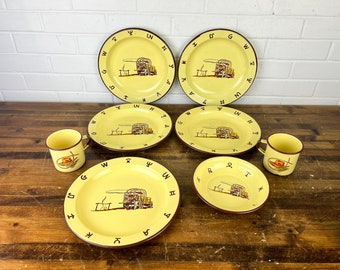 Vintage Monterrey Western Ware Enamelware Chuckwagon Dinner Plates Bowl Coffee Cup Western Themed Enamelware Plates