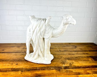 Vintage White Plaster Camel Statue | Large 16” Mid-Century Camel Figurine | Heavy Desert Animal Sculpture | Boho Safari Home Decor