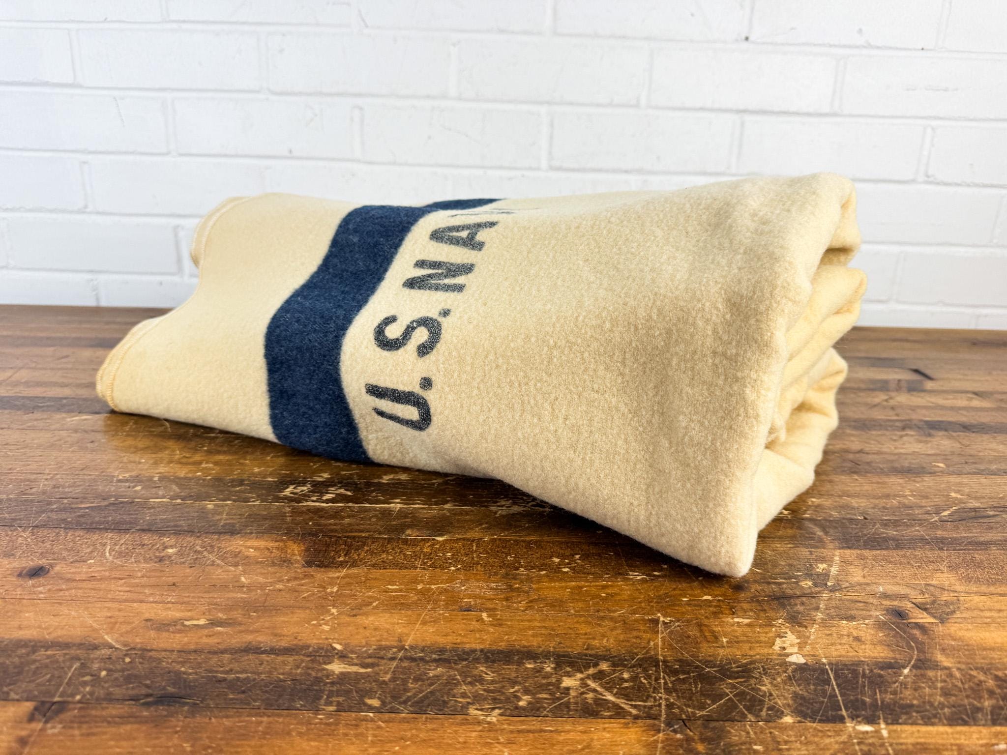 Vintage U.S. Navy Wool Blanket | WWII Military Blanket | US Navy